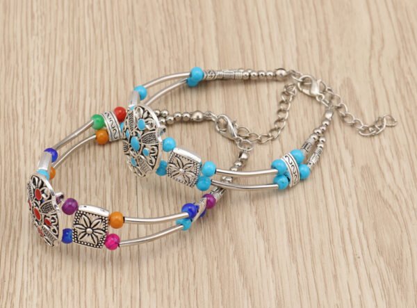 Retro-Armband mit doppelter Reihe Metallperlen, klein und schön – Bild 2