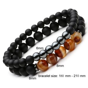 Naturstein-Buddha-Armband, 2 Stück, schwarzes Mantra-Rosenkranz-Armband für Damen und Herren
