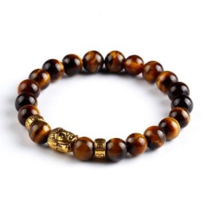 Armband mit Buddha kopf Naturstein Achat 8mm Yoga Chakra Armband Energie Vulkanstein Perlenarmband