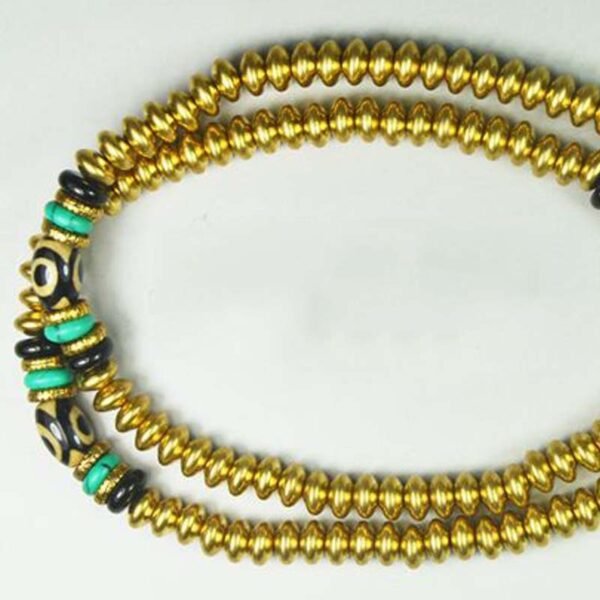 Buddha-zu-Buddha-Armband, dreiäugige Achat-Dzi-Perlen, nepalesisches Kupferperlenarmband mit Türkis eingelegt, Abakusperlen aus reinem Kupfer – Bild 3