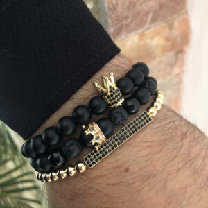 Lavastein-Armband Buddha schwarz mattiertes Armband