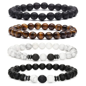 Lavastein armband buddha schlichtes Tigerauge-Stein-Armband, blaues Gold-Achat-Armband, 4 Stück