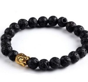 Armband aus Vulkangestein, Naturstein, Buddha-Kopf, goldenes Buddha-Armband für Damen und Herren